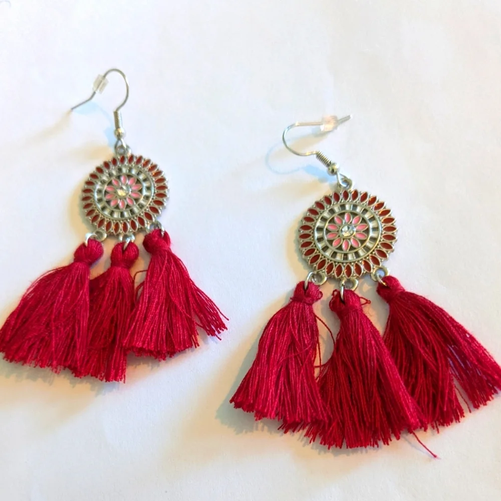 New Colorful Beaded Bracelet Set with Tree Charm And Tassell Earrings